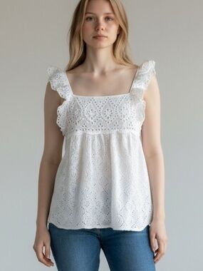 Current Air White Eyelet Lace Cotton Babydoll Top Size L